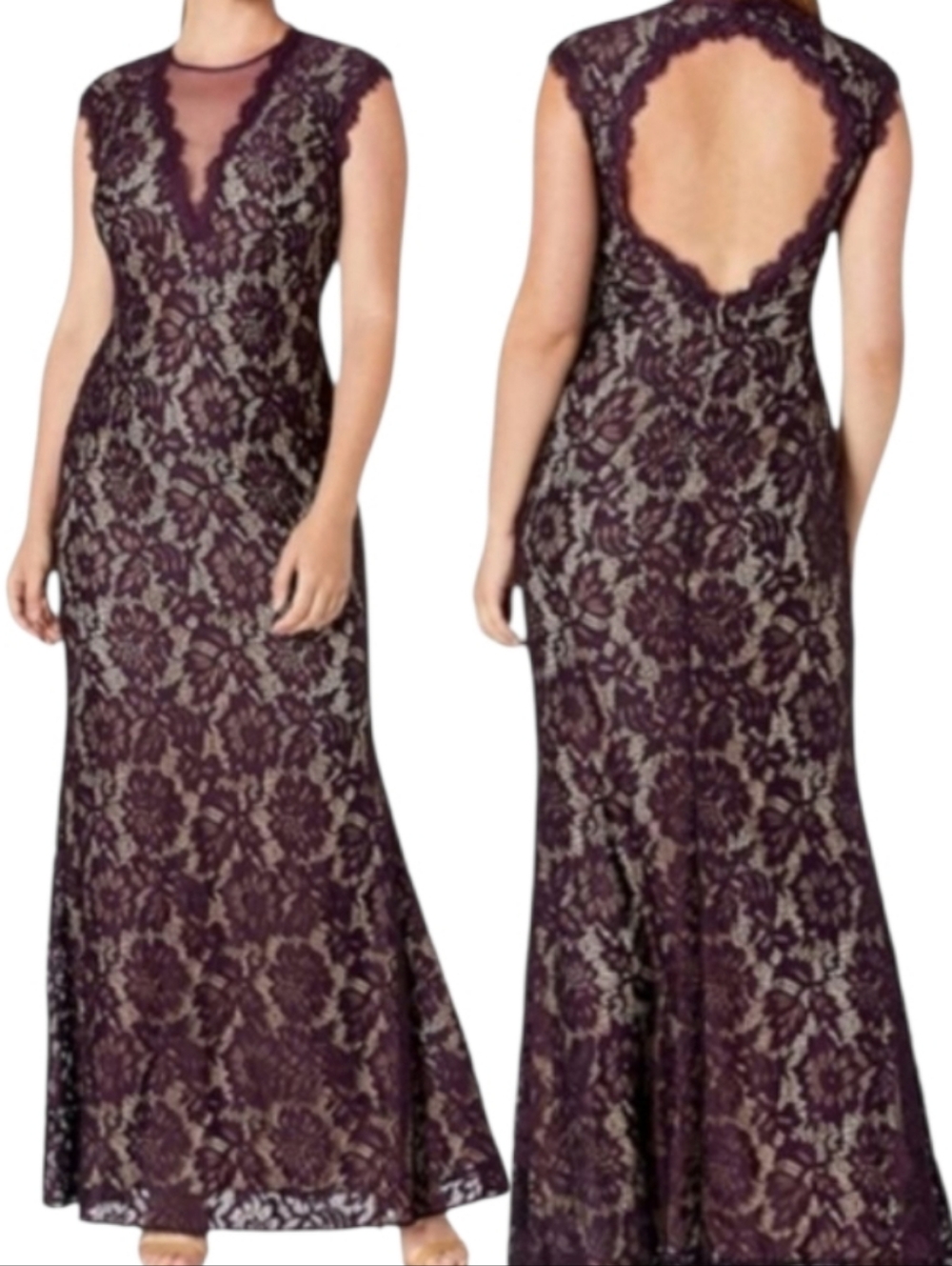 Betsy & Adam Lace Illusion Full Length Mermaid Gown